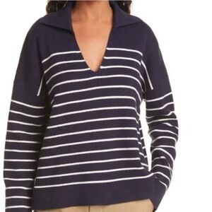 La Ligne Navy and White V-Neck Sweater